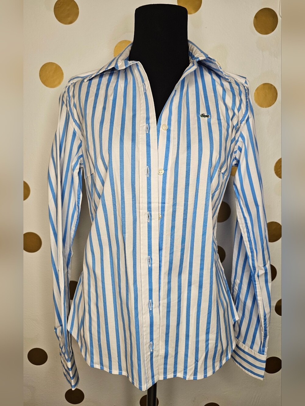 Lacoste Classic Blue & White Striped Button-Up Shirt - Size: 40